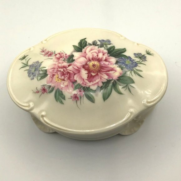 Flowers w/ Peonies Vintage Porcelain Box Taiwan - Picture 11 of 14